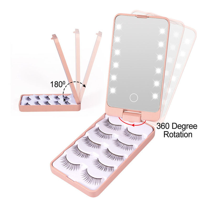 False Eyelashes With Storage Box Mirror 5 Pairs Of Portable Makeup Led Makeup Mirror