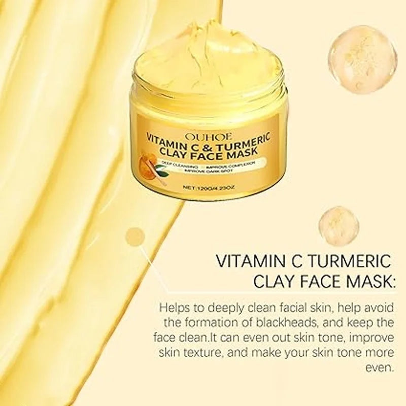 1/3PCS Turmeric VitaminC Clay Mask  Deep Cleansing Facial Improves Dark Spots  Hydrating Skin Care Tightens Skin Evens Skin Tone