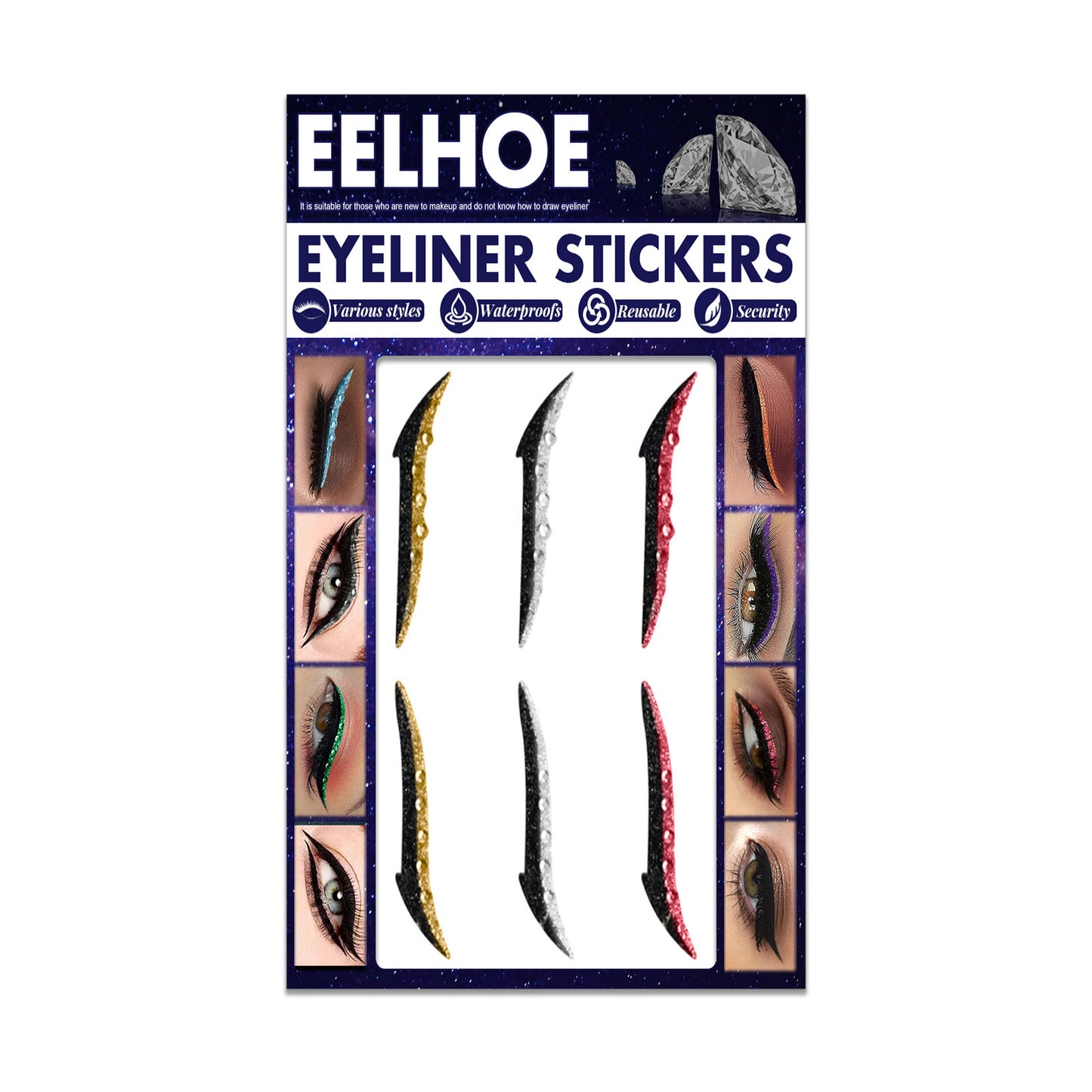 Colored Diamonds Eyelid Line Sticker Waterproof Self-adhesive Eye Liner