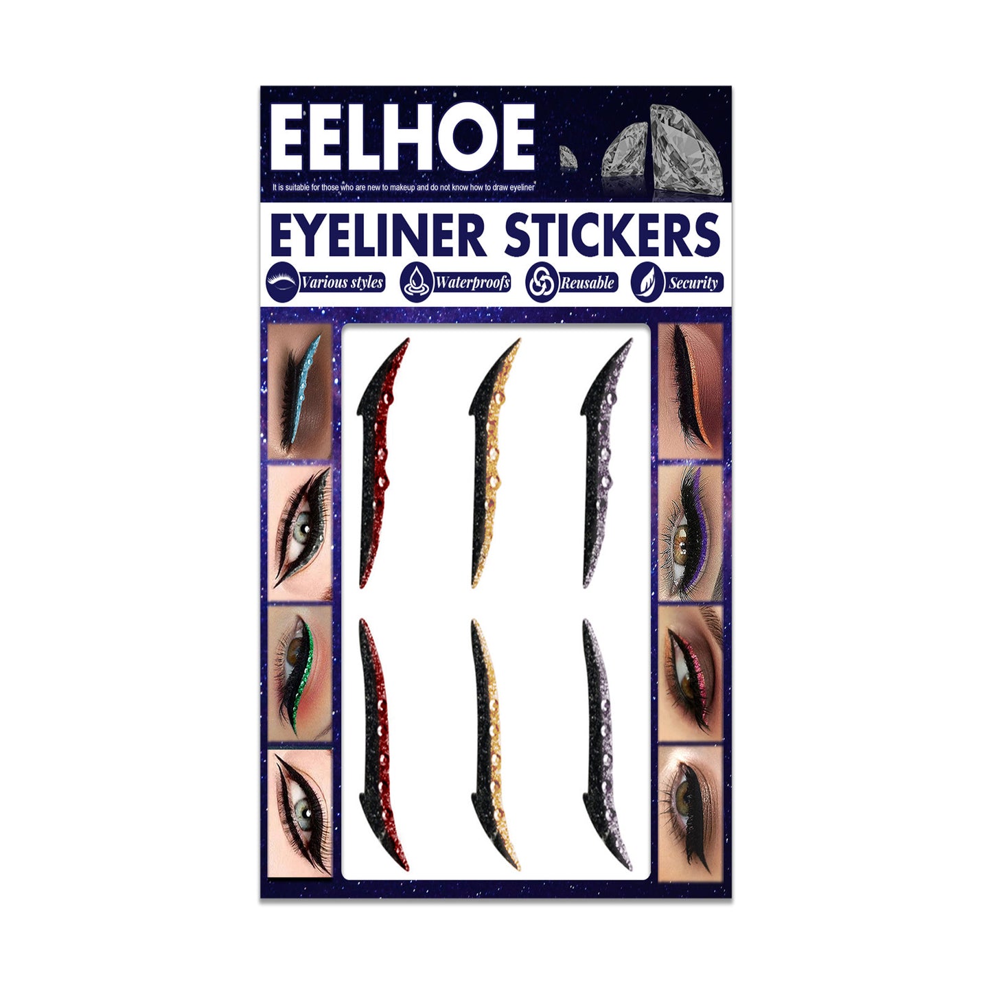 Colored Diamonds Eyelid Line Sticker Waterproof Self-adhesive Eye Liner